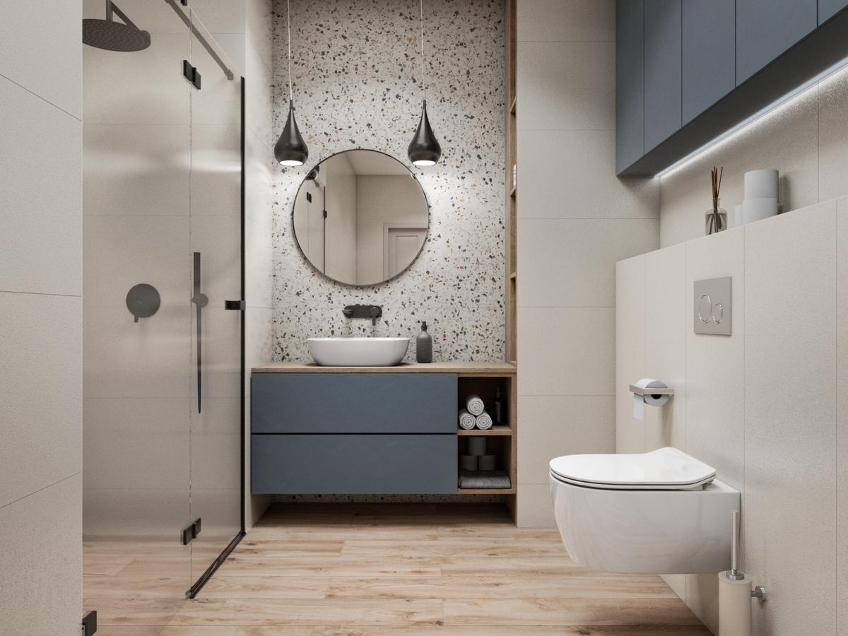 Projekt łazienki z płytkami z kolekcji Hika marki Cersanit.