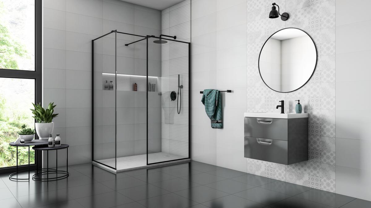 Aranżacja łazienki z płytkami dekoracyjnymi w nowoczesnym stylu.